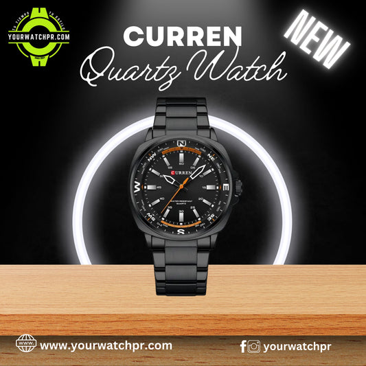 Tu Compañero Ideal: Reloj Curren Quartz Negro con Acabados Naranjas