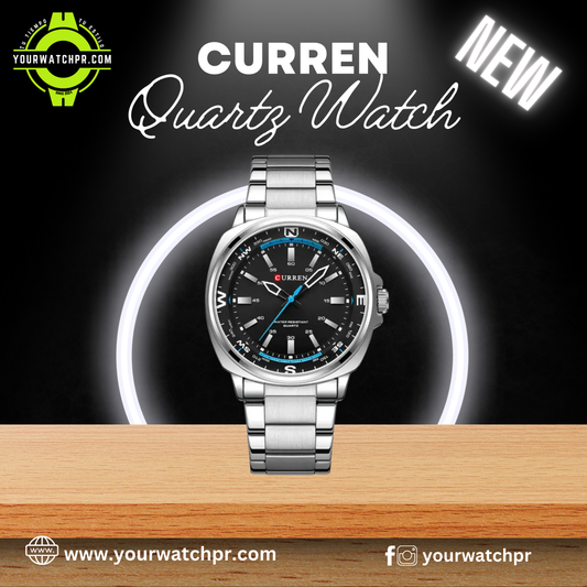 Tu Compañero Ideal: Reloj Curren Quartz Negro con Acabado de Acero Inoxidable.